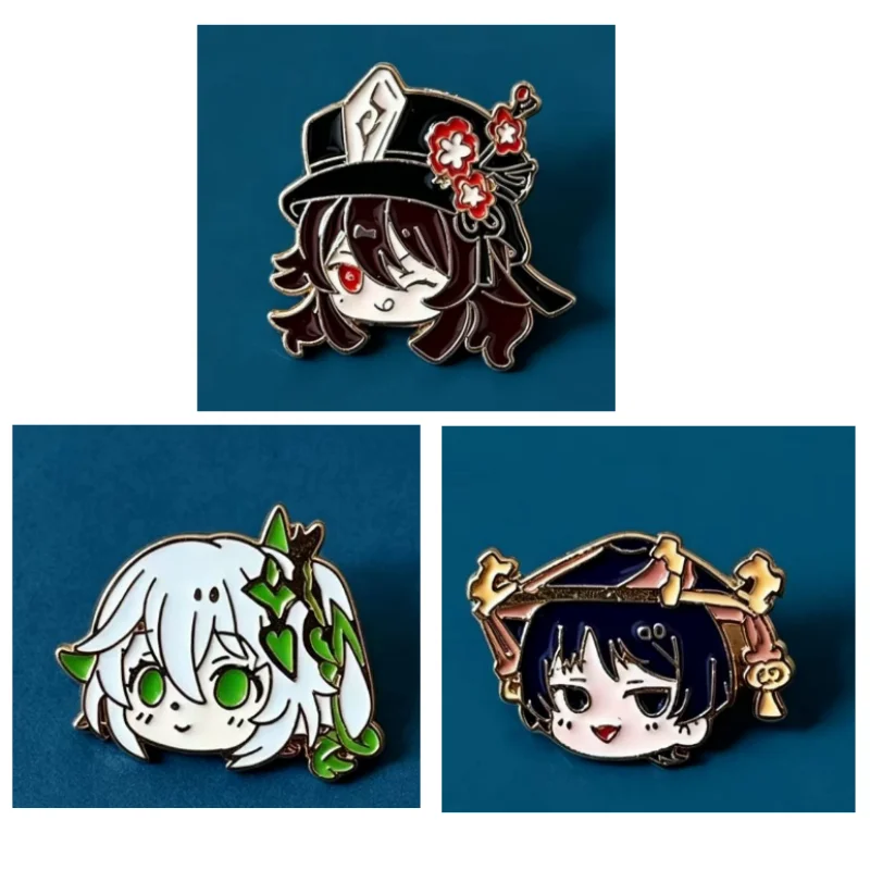 Genshin Impact Enamel Pins Q Version Character Brooch HuTao Wanderer Nahida Zhongli Metal Badge Backpack Clothes Decor Prop Gift