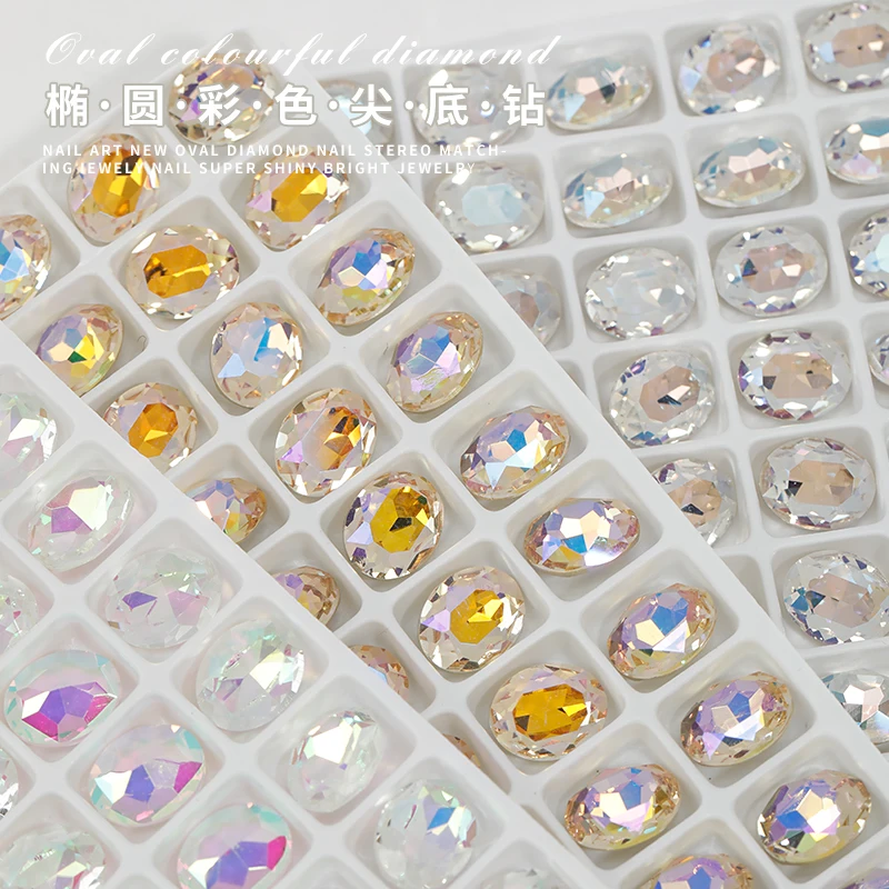 5Pcs High Quality Water Diamonds Oval Multi Cut Diamond Crystal Nail Rhinestone 3D Non HotFix Nail Art Decoration DIY Tool