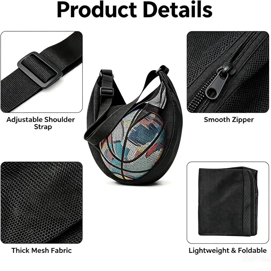 New 4/2/1pcs Anti-Tear Mesh Single Ball Bag Portable Storage Net Bag Fits Size 7 Basketball Soccer Volleyball Adjustable Strap view 3