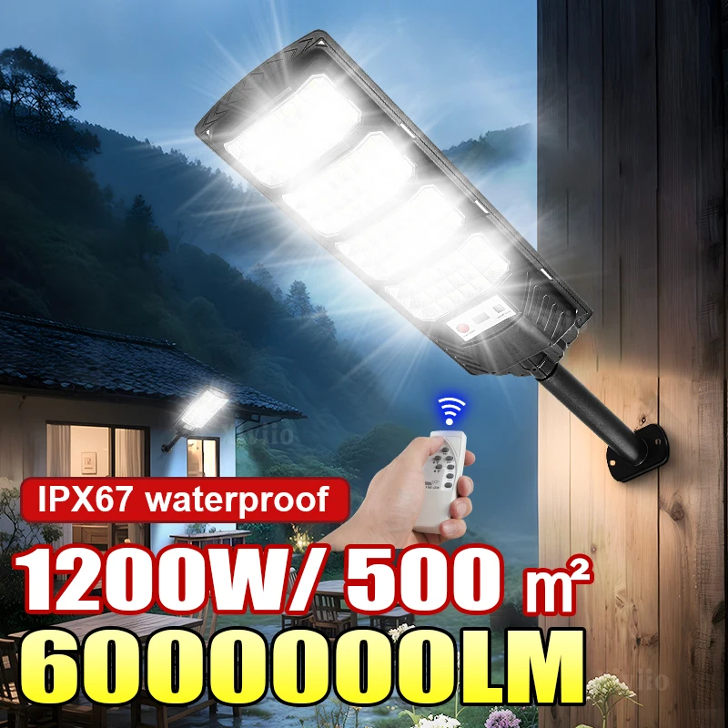 

6000000LM 1200 Вт мощный солнечный светодиодный светильник уличный солнечный светильник с датчиком движения водонепроницаемый солнечный садовый светильник уличный фонарь для двора