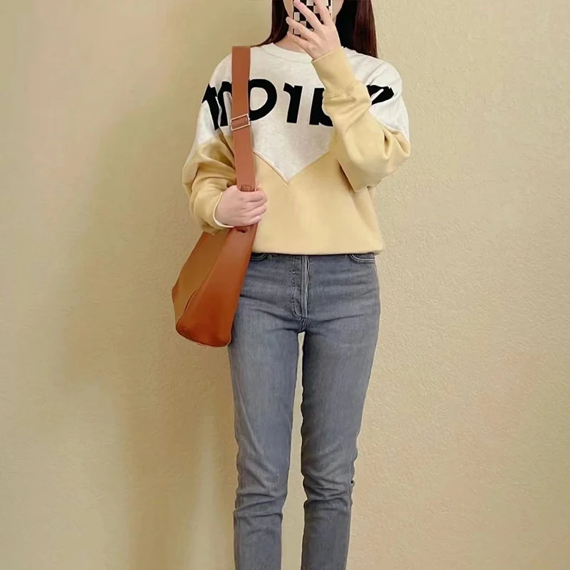 Trendy merk oversized dameshoodie Klassieke letter Floing Splicing Decoratie Casual Spor Velvet irt Batwing Sve