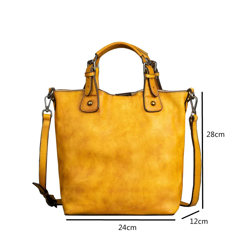 Johnature 2024 New Retro Women Bucket Bag Genuine Leather Handbag First Layer Cowhide Large Capacity Versatile Shoulder Bags