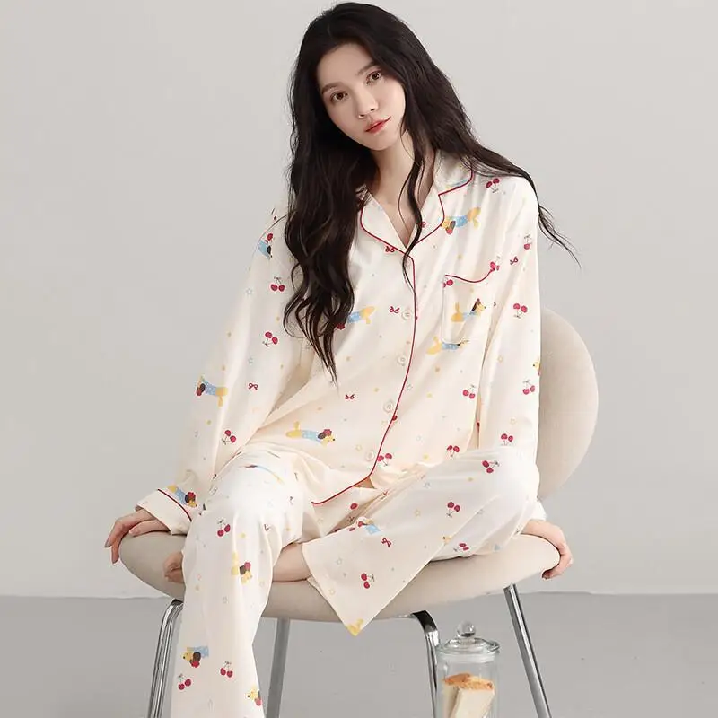 

Женская одежда для сна на весну и осень, студенческий повседневный комплект из 2 предметов с героями мультфильмов, сексуальная пижама, спортивный костюм, вязаный костюм, наряды