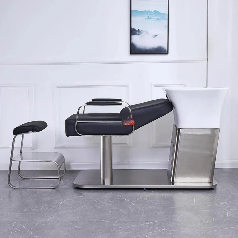 A High-end ceramic basin shampoo bed barber shop special stainless steel flushing bed