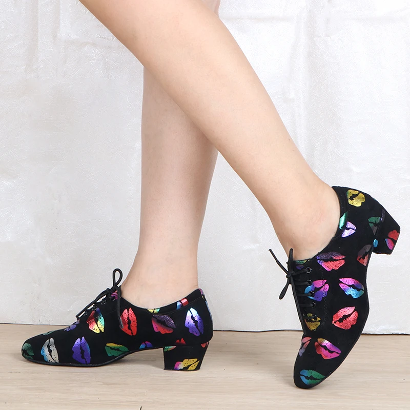 Lips Latin Dance Shoes for Women Lace-up Split-Sole Professional Practice Salsa Modern Ballroom Dance Shoes Women