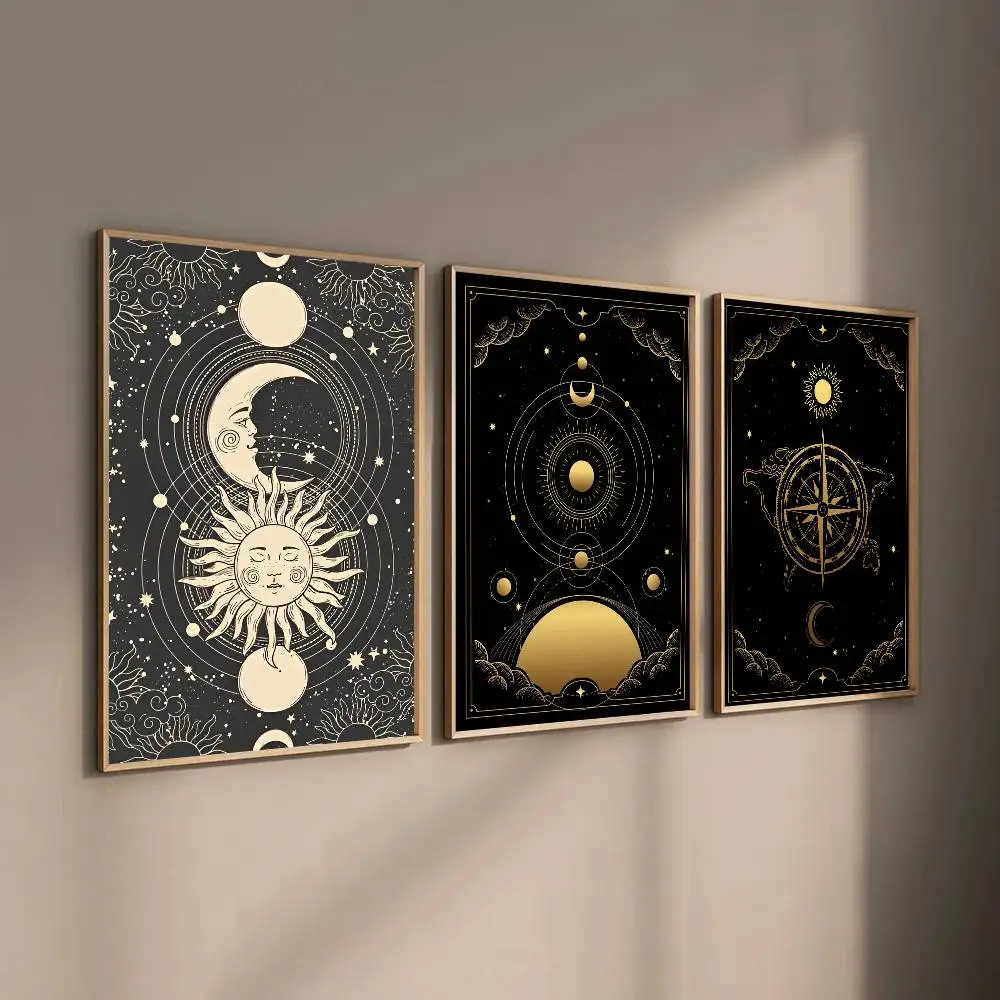 The Sun Moon Tarot Card Anime Poster Self-adhesive Art Waterproof Paper Sticker Coffee House Bar Room Wall Decor