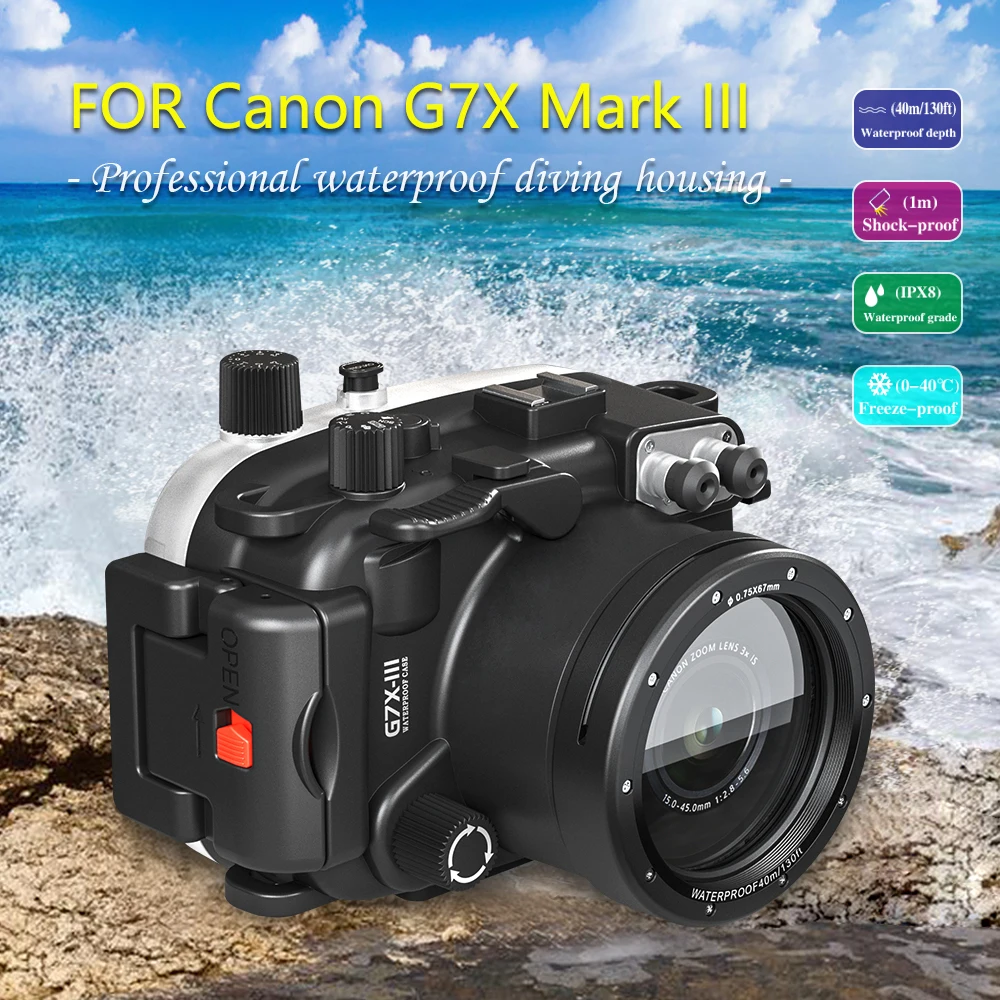 Carcasa Sumergible Seafrogs para Cámara Canon G7X III, Caja Protectora para Buceo a 130 Pies/40 Metros de Profundidad