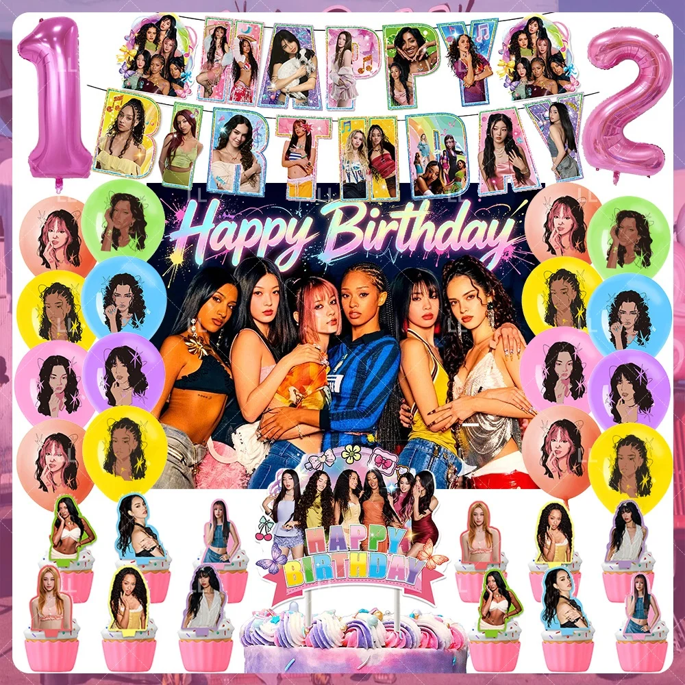 

K&Katseye Idol Birthday Party Supplies Balloon Set Girl Tablecloth Cup Cake Backdrop Decor Kpop Favor Fans Event Banner Kid Gift
