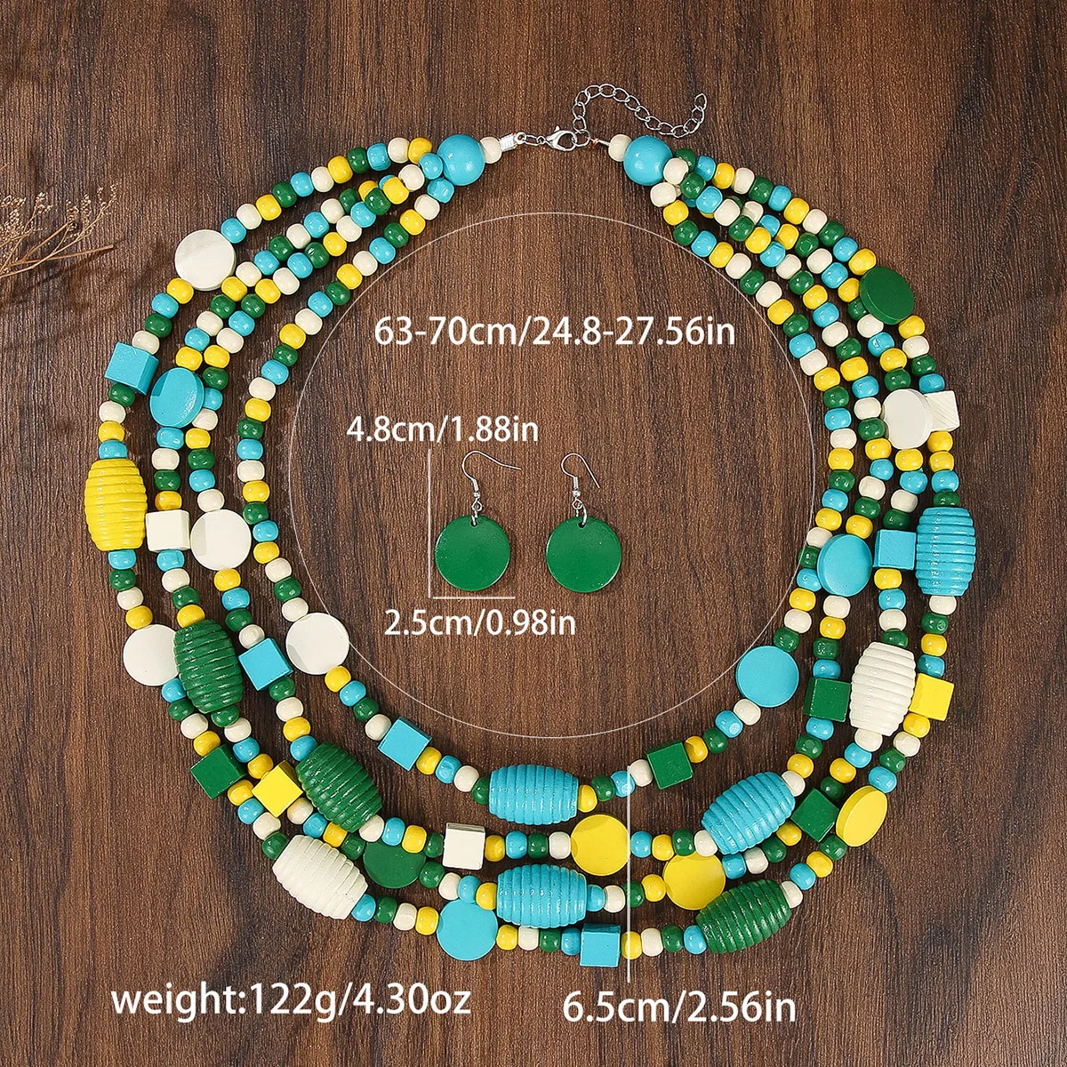 Bohemian Multi-layer Wooden Bead Necklace and Earring Set