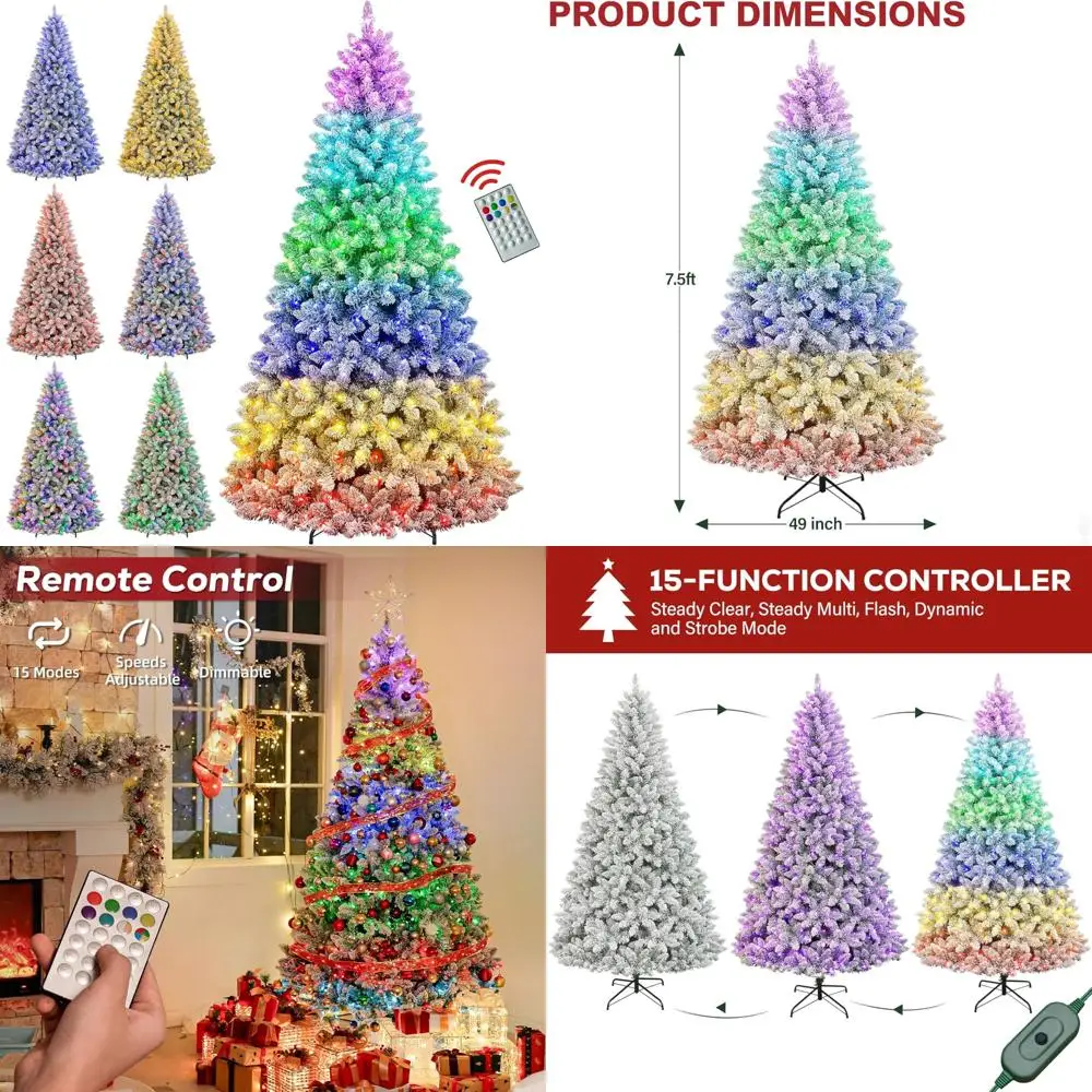 شجرة عيد الميلاد الاصطناعية المتدفقة الثلجية بطول 7.5 قدم مع جهاز تحكم عن بعد، 1446 نصائح PVC، تصميم مفصلي