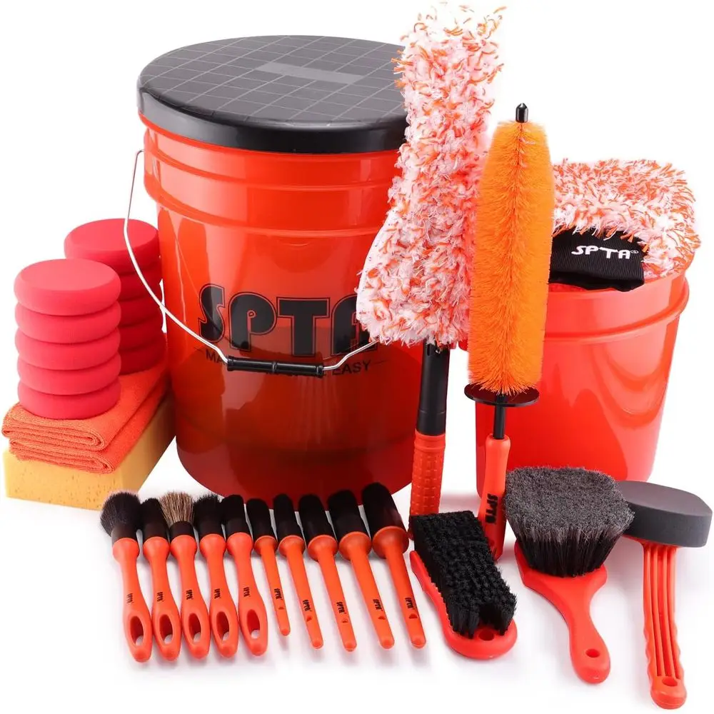 

20L Car Wash Bucket Set with Filter, Mitt, Sponge, Towels, and Tire Brush for Exterior & Interior Detailing