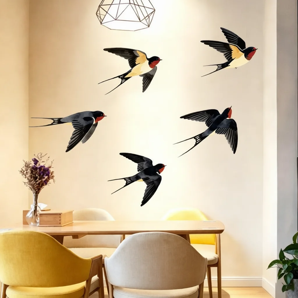 Cute Swallow Animal Wall Decals Adhesive Art Stickers Nordic Style PVC Home Decor For Living Room Nursery Bedroom Background