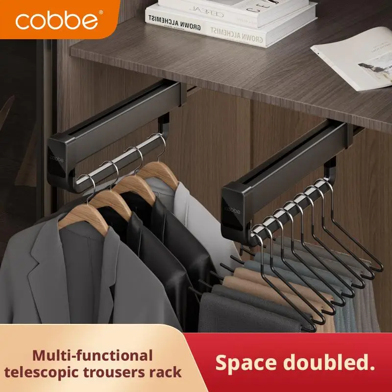 

Multifunctional Household Cloakroom Telescopic Slide Rail Damping Push-Pull Clothes Rail Hanger Trouser Rack Storage Artifact