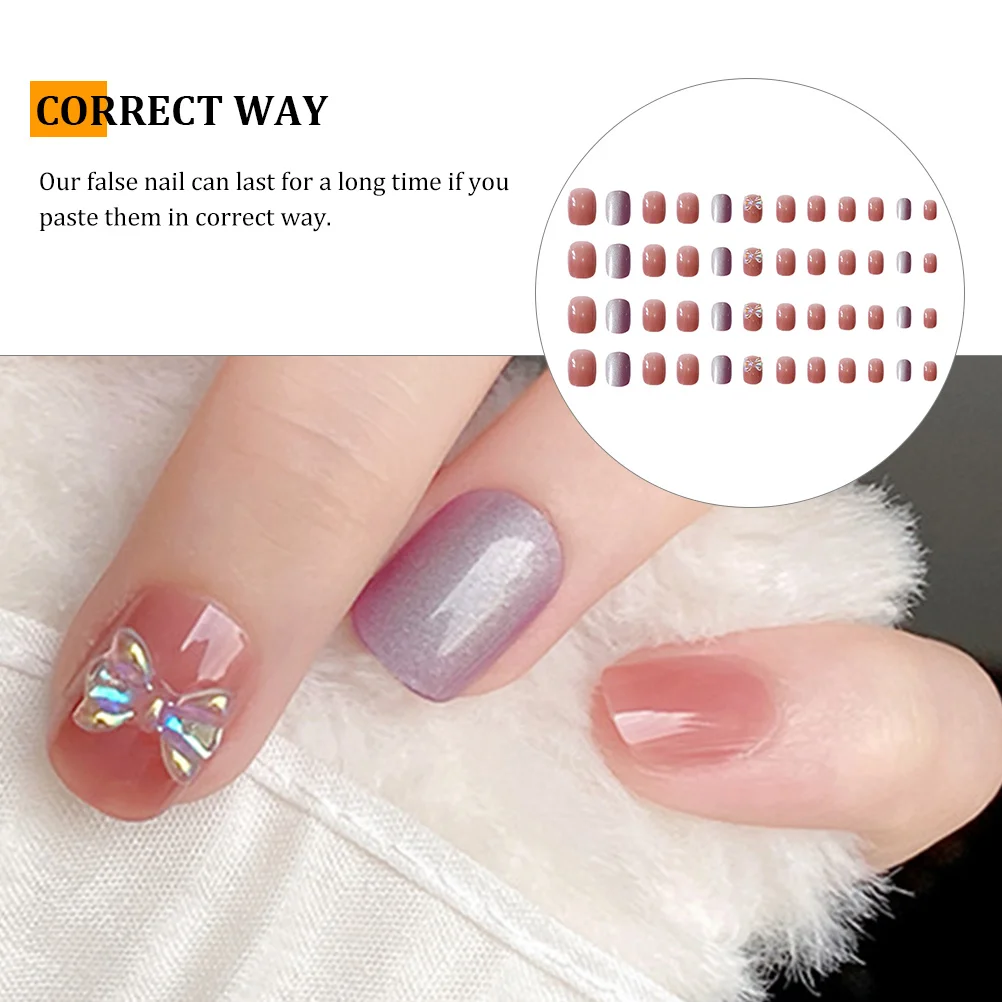 

H made Almond Press On Nails Bow Tie 2 Boxes False Stickers Full Cover Long Women Accessories Nail Art Wedding Party Gift