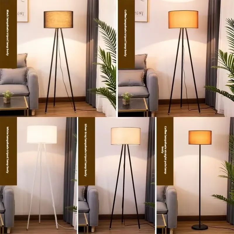 Modern Decorative Vertical Linen Tripod Metal Floor Lamp for Hotel Reading Room Bedroom