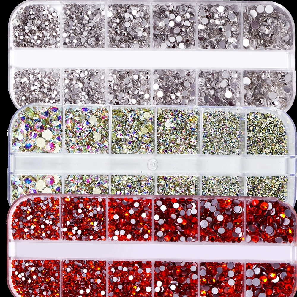 

1080 шт. SS6-SS30 Роскошные смешанные стразы для дизайна ногтей 3D белый/прозрачный/красный/синий бриллиант для ногтей 12 сеток/коробка с плоской задней частью кристаллический камень для ногтей
