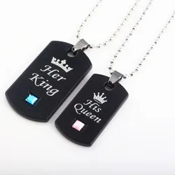 Her King & His Queen Couple Military Card Necklace Pendant Valentine's Day Wedding Anniversary Crown For Man Women Jewelry Gift
