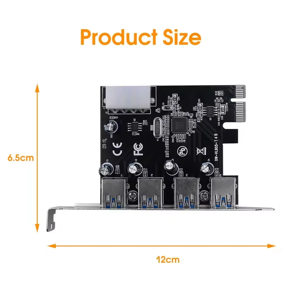 Carte d'extension PCI-E USB 3.0 à 4 ports, adaptateur HUB PCI Express PCIe USB 3.0, contrôleur USB 3.0 à 4 ports USB 3 0 PCI e PCIe Express