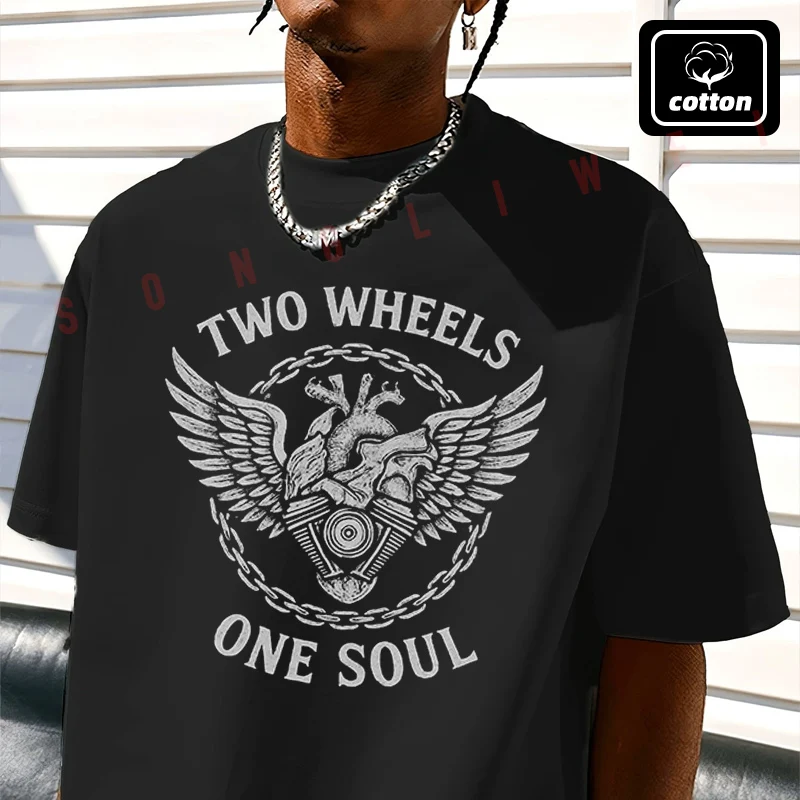 

Motorcycle Engine Heart Wings Moto T-Shirt Vintage Cotton Plain Mens Funny T Shirts Casual Harajuku Clothes