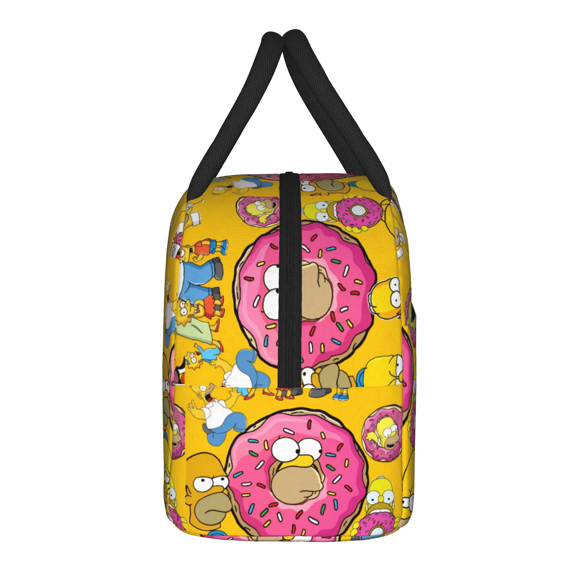 Funny S-Simpsons Donut Theme Collection Lunch Bag Office Lunch Box For Men Print Thermal Tote Handbags Oxford Zipper Cooler Bag