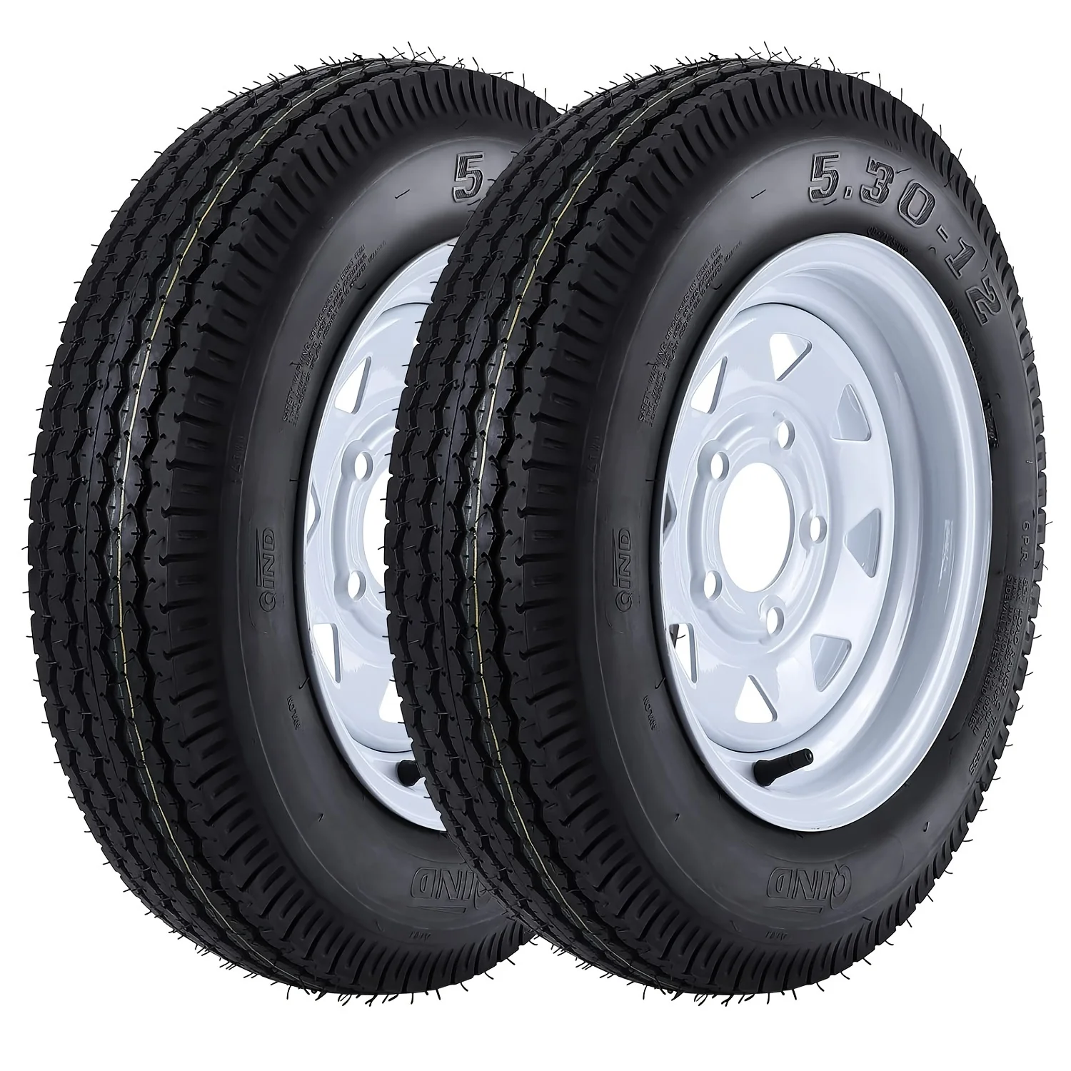 

2pcs Trailer Tires+Rims, 5.30-12 5.30x12 530-12 5.30-12 Trailer Tires With 12" Rims, 5 Lug On 4.5", Load Range C, 1050 Lbs Capac