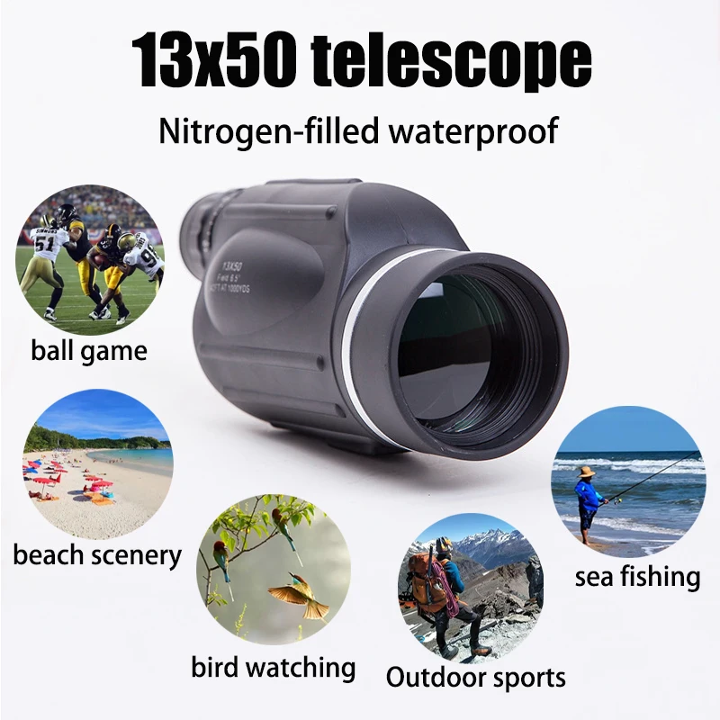 

HD 13x50 monocular professional telescope waterproof and anti-fog FMC coating BAK4 prism camping hunting bird watching fishing