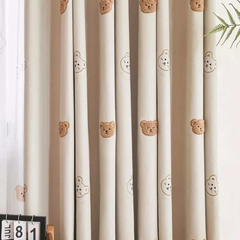 Custom  Size！！ Boy Girl Room Cartoon Cute Embroidered Blackout Thickened Cotton Linen Curtains for Living Dining Room Bedroom