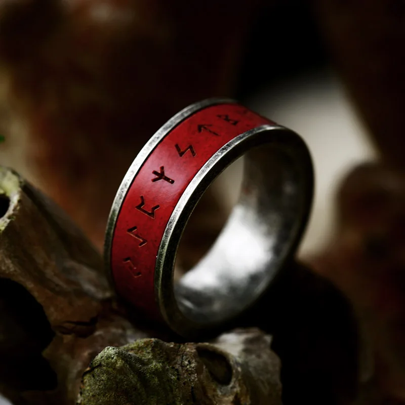 BEIER 2022 New Updated Style Stainless Steel  Viking Runes Retro Punk Viking Runes With Rosewood  Rings For Men 8mm Jewelry