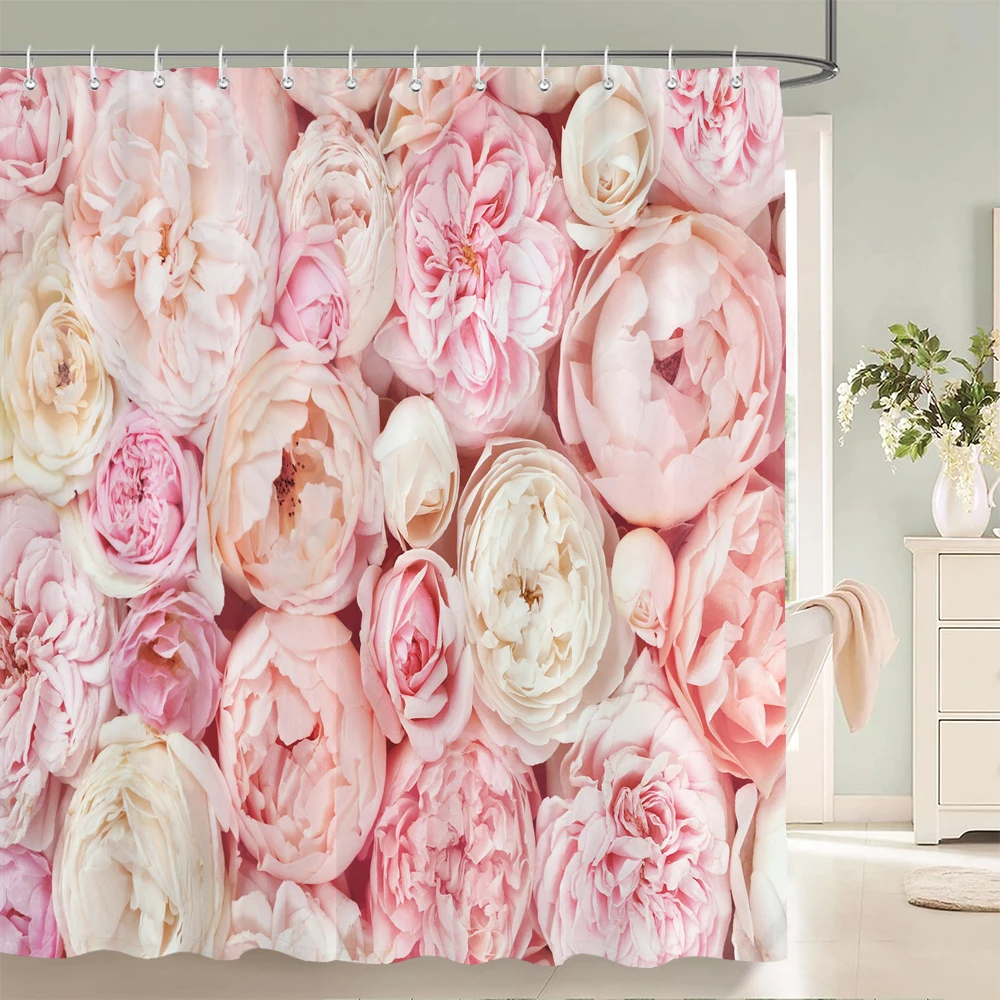 Floral Tulip Printing Flower Shower Curtain Waterproof Polyester Fabric Bathroom Curtain With Hooks 180x180cm Decorative Curtain