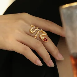 2022 NEW Trend 18K Gold Snake Head Shape Ruby Couple Ring For Women Animal Irregular Valentine Day Gift Party Jewelry Wholesale