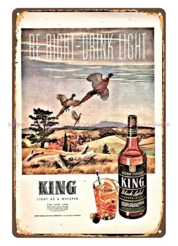 1944 PHEASANT in Flight Art King blended whisky metal tin sign collectible