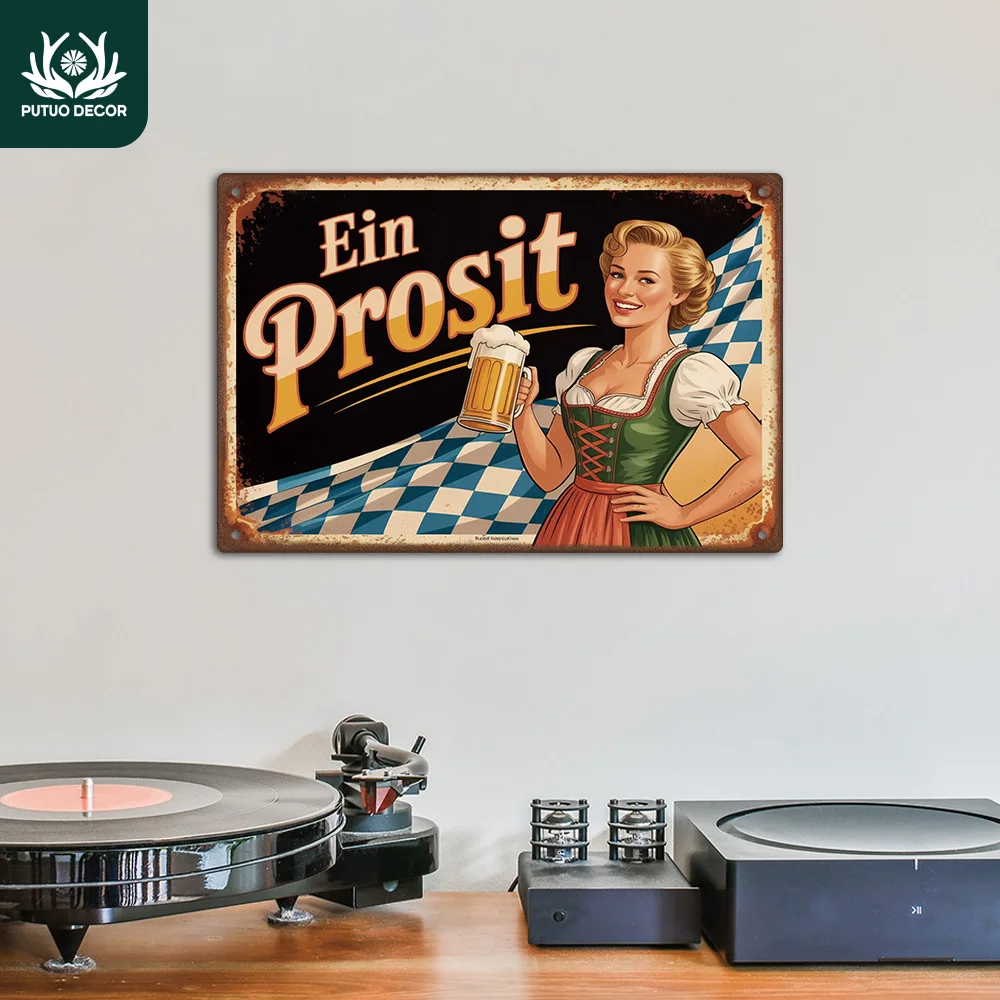 Putuo Decor 1 Stück deutsches Vintage-Metallblechschild, Ein Prosit, Wandkunst-Dekor für Zuhause, Oktoberfest, Party, Geschenk