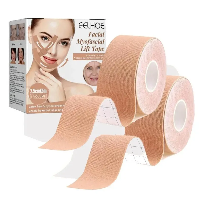 

2 Rolls Facial Myofascial Face Lift Tape, Face Tape For Castor Oil, Breathable Face Lifting Patches For Firming Tightening Skin