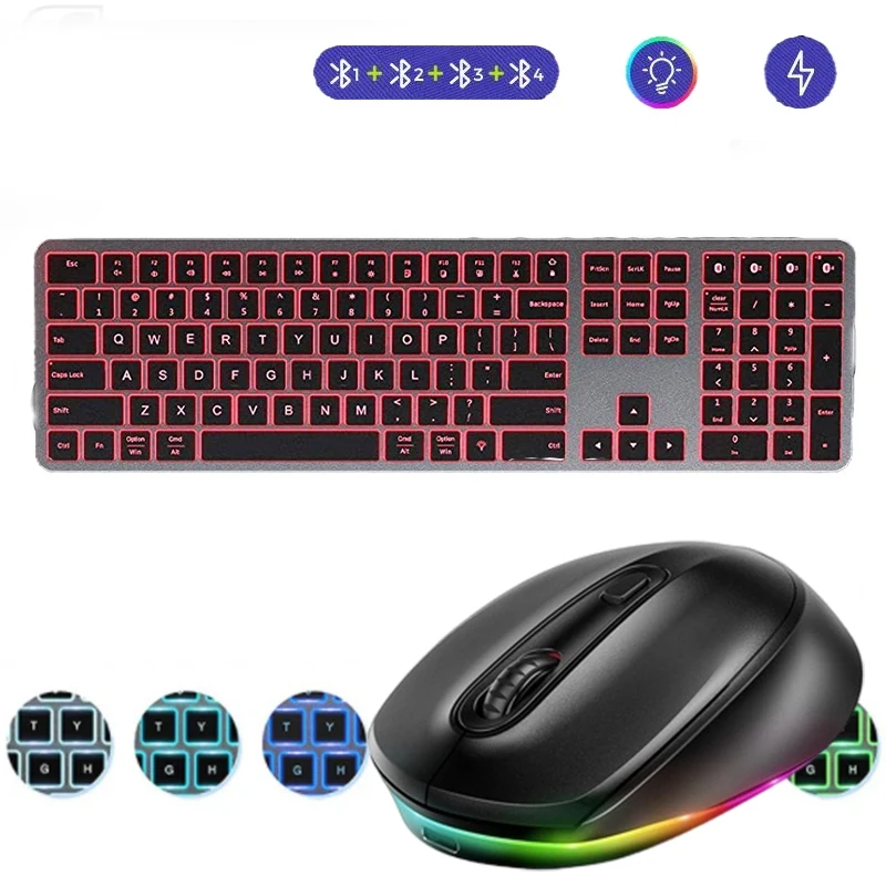 Backlit Wireless Keyboard Bluetooth illuminate Keyboard Rechargeable Slim Full Size Gaming Keyboard for Laptop Computer Tablet