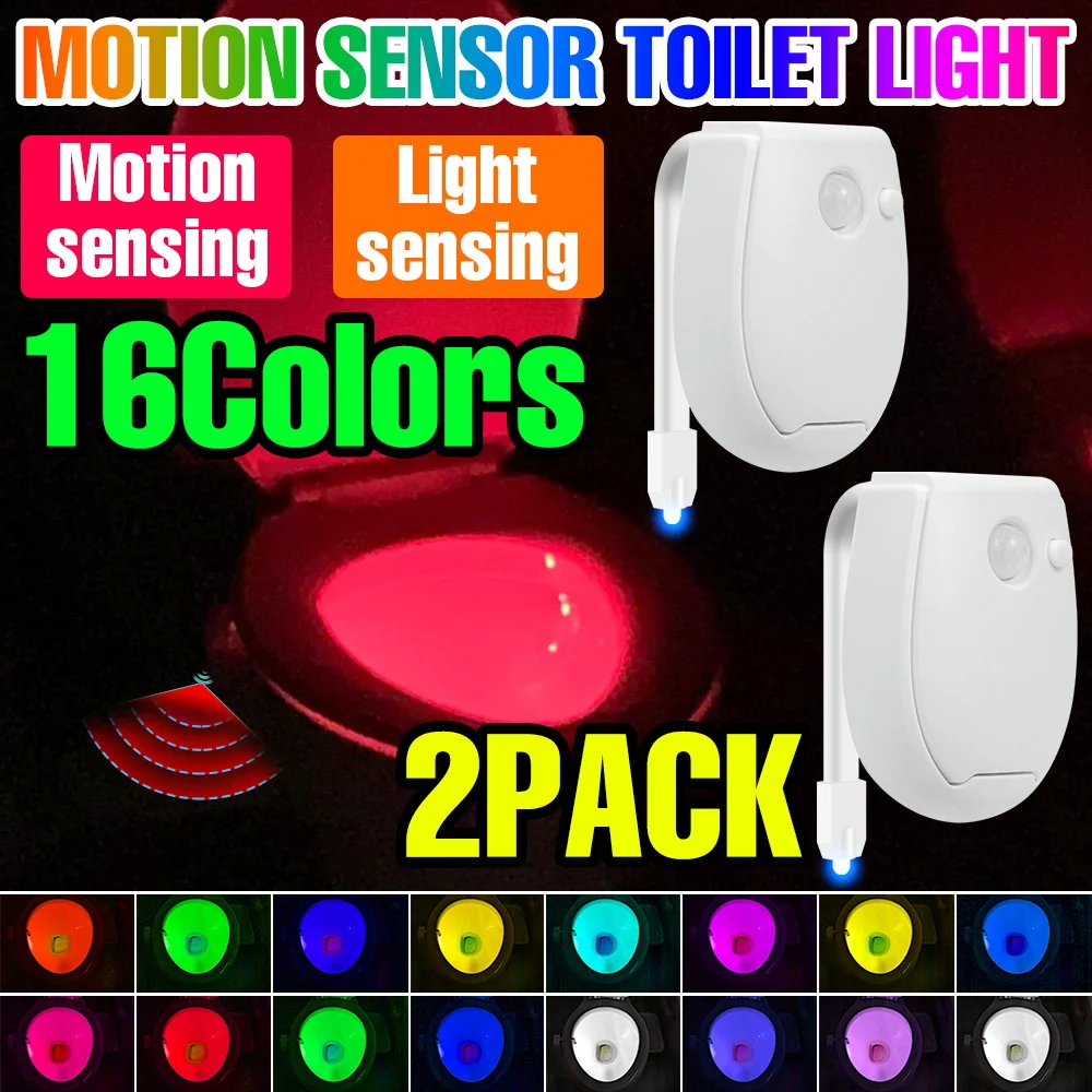 2-Packs LED Toilet Lamp Smart PIR Motion Sensor Toilet Bowl Seat Backlight Nightlight 3 Modes Colors Bathroom Atmosphre Lighting
