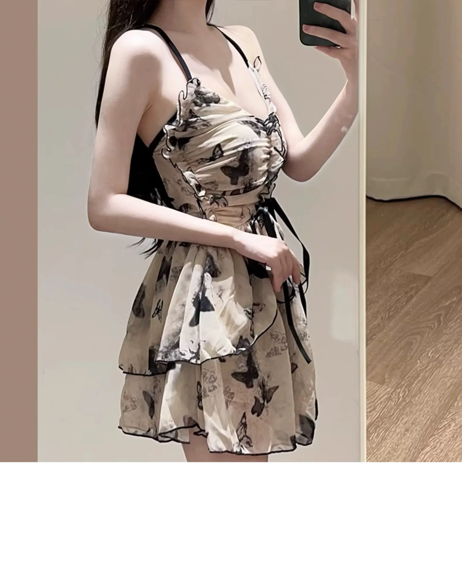 sexy Korean fashion conservative swimsuit one piece vintage butterfly print mini dress culottes bikinis padded swimwear biquini