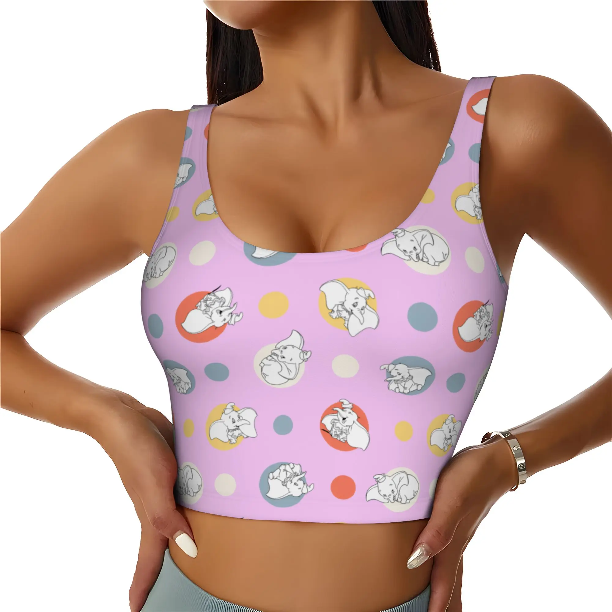 Custom D-Dumboes Workout Crop Tank Tops Women Anime Elephant Running Sports Bras