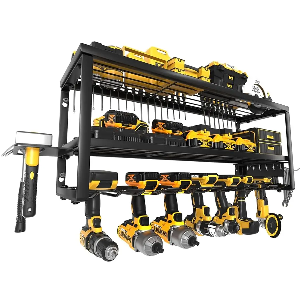 

Heavy Duty Power Tool Organizer Wall Mount, Storage Ra For Garage Organization, Cordl Drill Holder And Battery Shelf, Metal