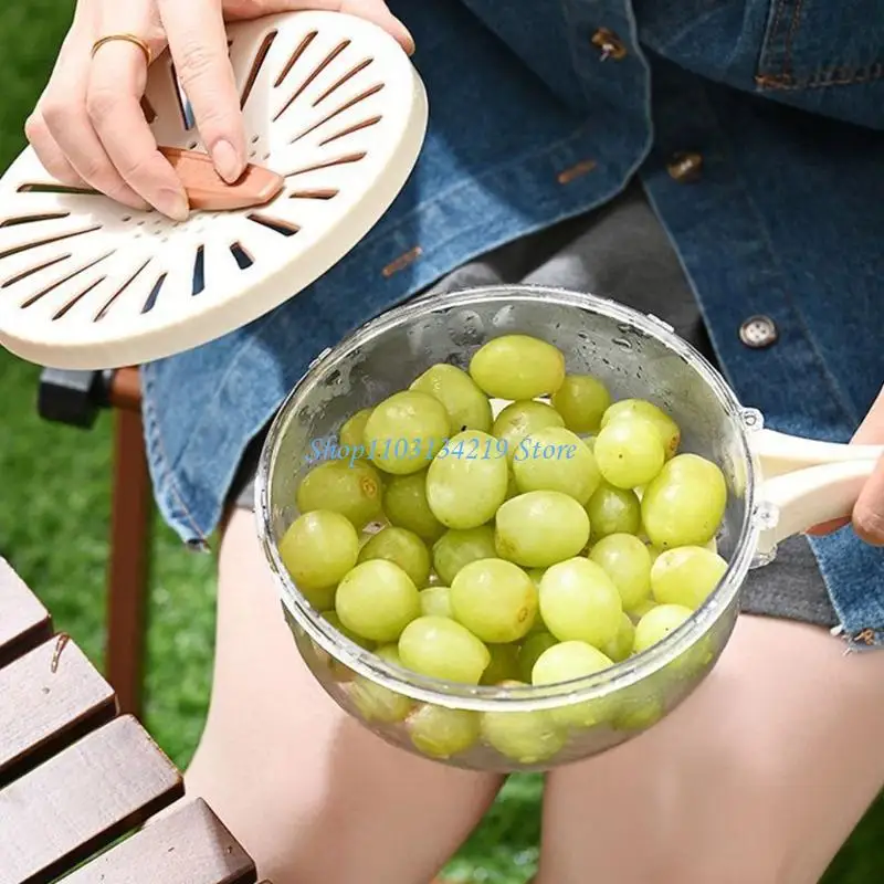 N5KC Foldable Handle Cleaning Colander Double-Layer Rice Drainer Refrigerator Crisper Practical Vegetable Washing Basket