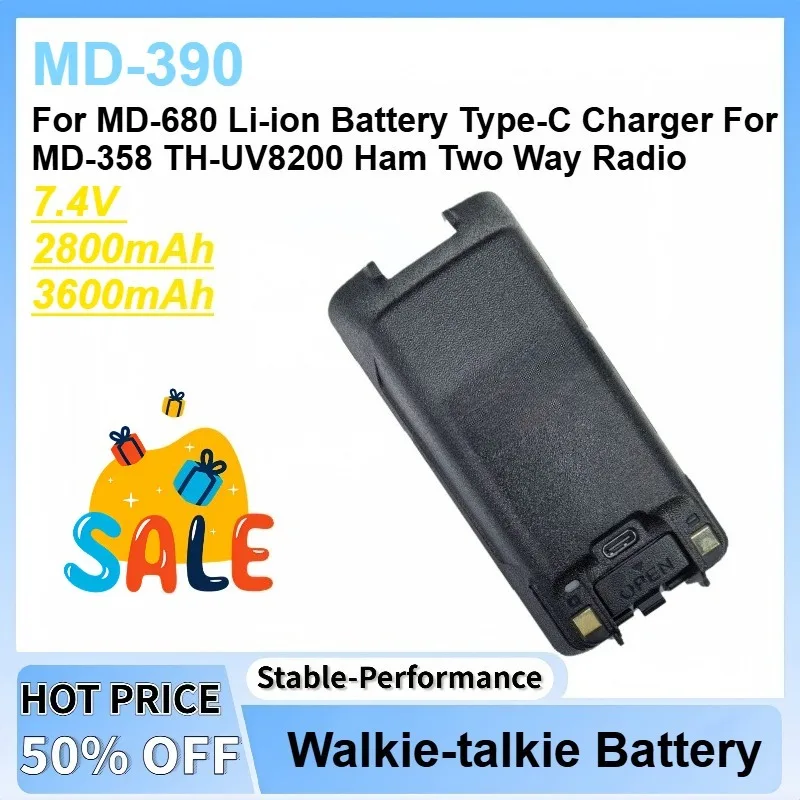 

7.4V 2800/3600mAh MD-390Plus Enlarge Thicker Li-ion Battery Type-C Charger For MD-358 MD-680 TH-UV8200 Ham Two Way Radio