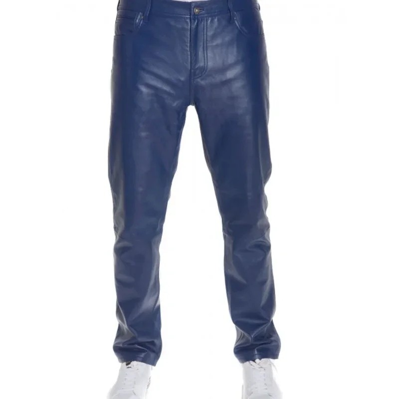 Mens Pant Leather Real Jeans Style Trousers Handmade Lambskin Blue Pant