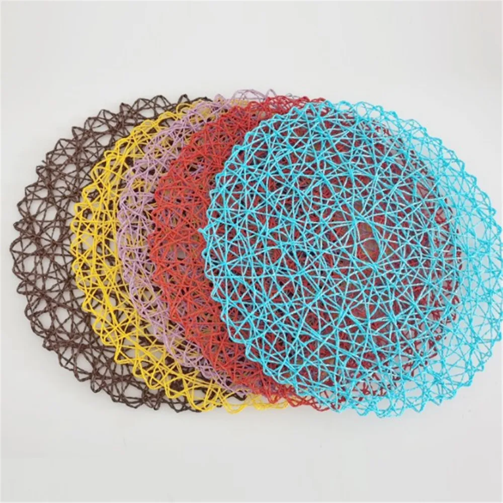 4Packs Round Paper Woven Placemats Wood placemats Rattan placemats Brown Paper Straw placemats for Dining Party Wedding