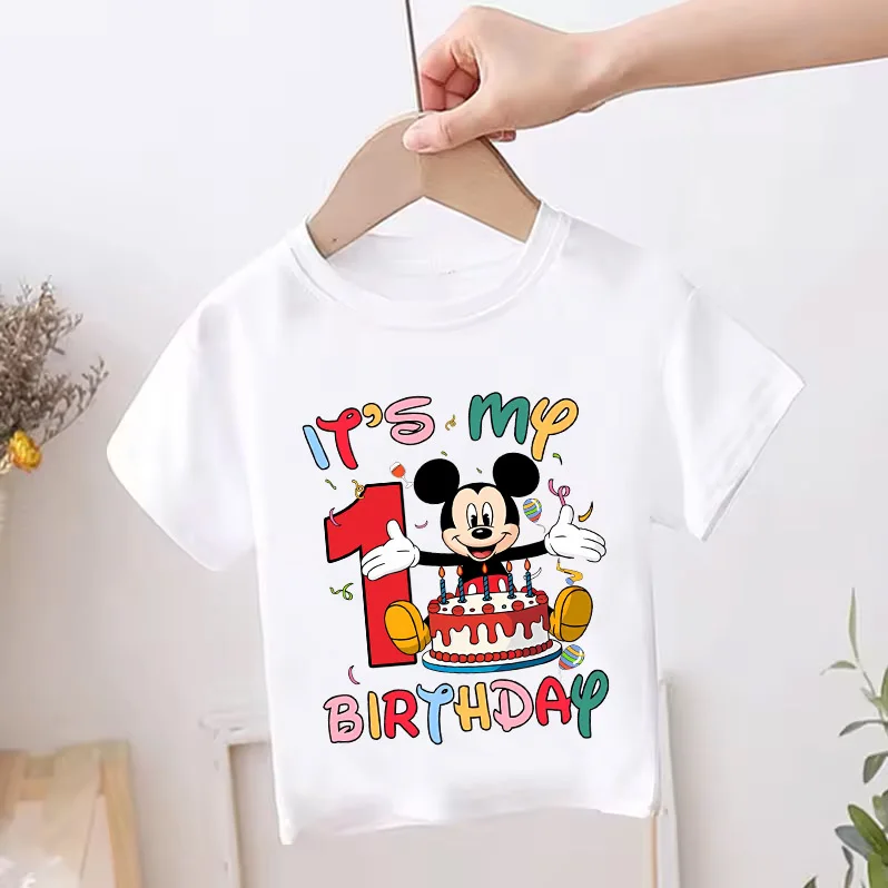 Mickey mouse criança roupas de aniversário menina menino número t camisa dos desenhos animados impressão crianças camiseta bebê verão infantil bonito manga curta presente