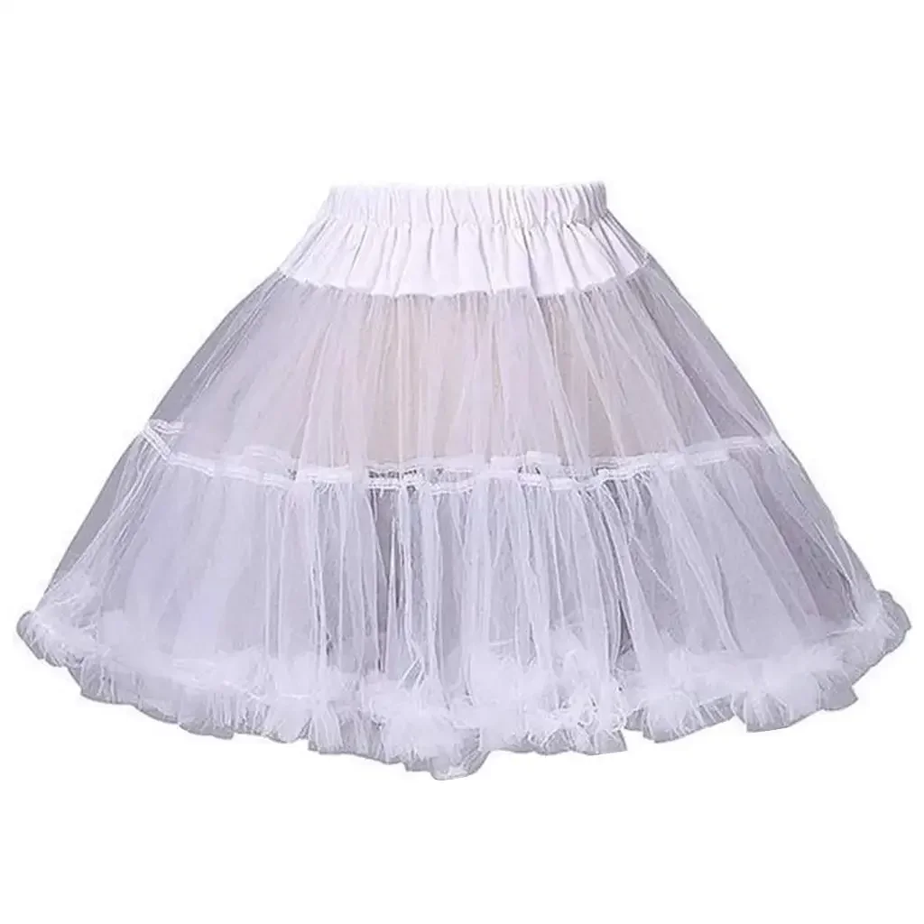 Women Girls Ruffled Short Petticoat Solid White Color Fluffy Bubble Tutu Skirt Puffy Half Slip Prom Crinoline