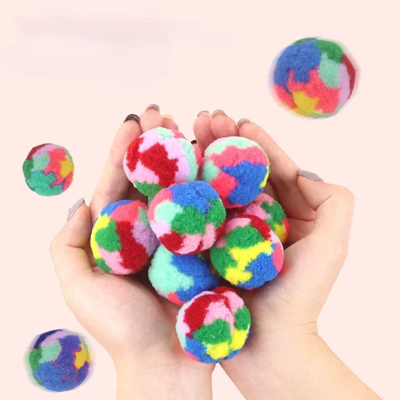 1/10/20PC Colorful Plush Ball Cat Toys Funny Training Mute Wool Ball Plush Poms Ball Tease Pet Cat Throwing Chew Kitten Pet Toy