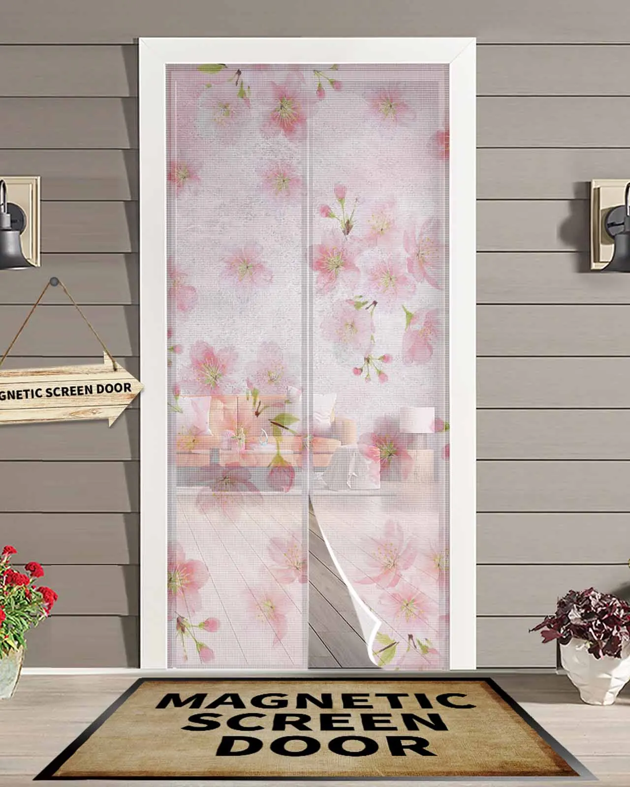 

Spring Cherry Blossom Flower Magnetic Door Curtain Living Room Bedroom Home Anti-mosquito Screen Door Curtain