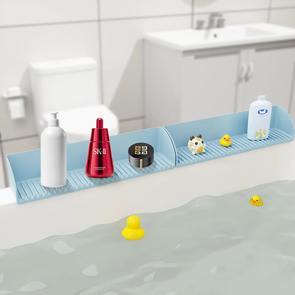 One Piece Bathtub and Sink Splash Guard - Silicone Bathtub Splash Guard, Bathtub Tray Holder, Bathtub Splash Guard with 4 Suction Cups, Silicone Water Barrier