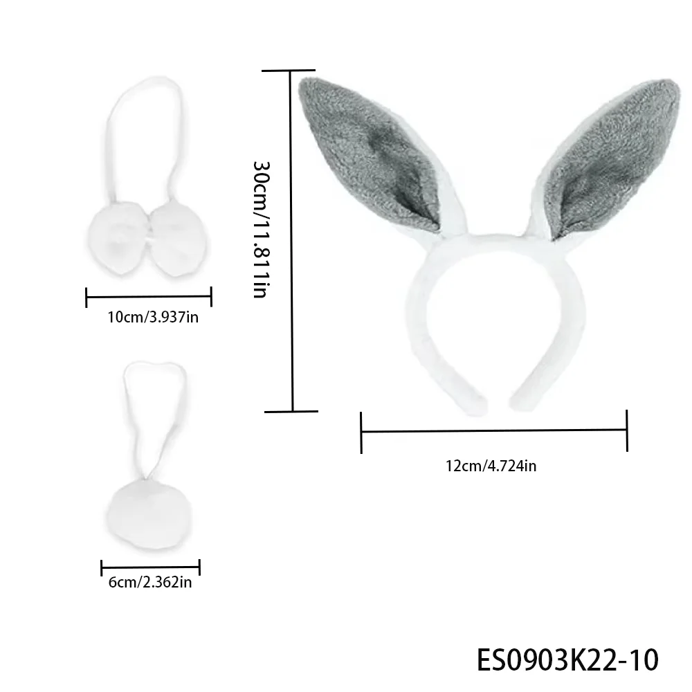 PESENAR  Easter Bunny Costume Set with Grey Ears Headband Bow Tie and Tail for Holiday Party Accessory