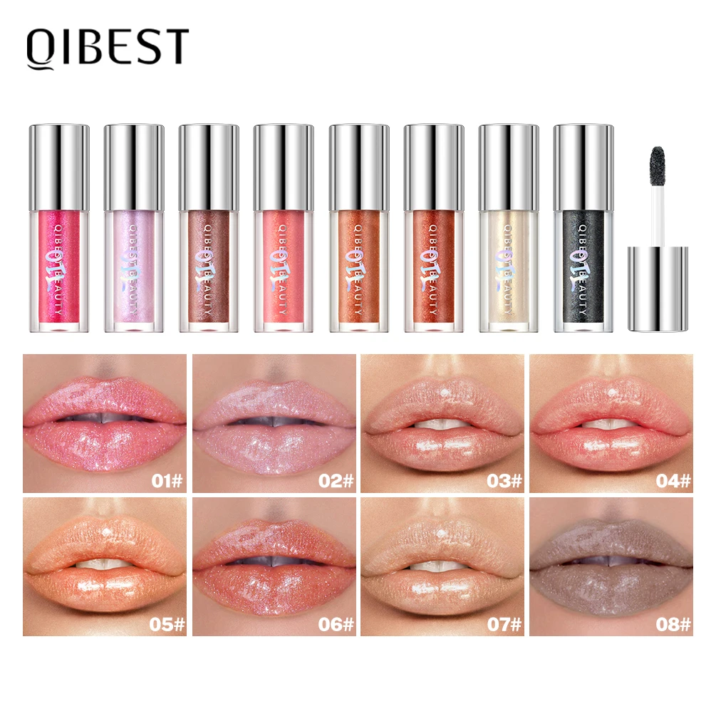 QIBEST Diamant-Glitzer-Lipgloss, feuchtigkeitsspendend, nicht klebrig, flüssiger Lippenstift, langlebig, Spiegel, Schimmer, Lippenglasur, Make-up, Lippentönung