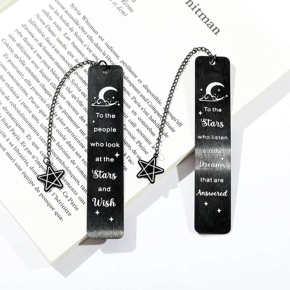 Acotar Women's Inspirational Black Stainless Steel Star Pendant Bookmark, Ideal Reading Gift for Bookworms, Fans, and Authors